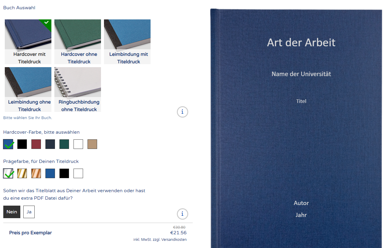 online konfigurator bachelorarbeit binden